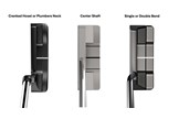 Three blade putters to show the different head sizes and hosel types