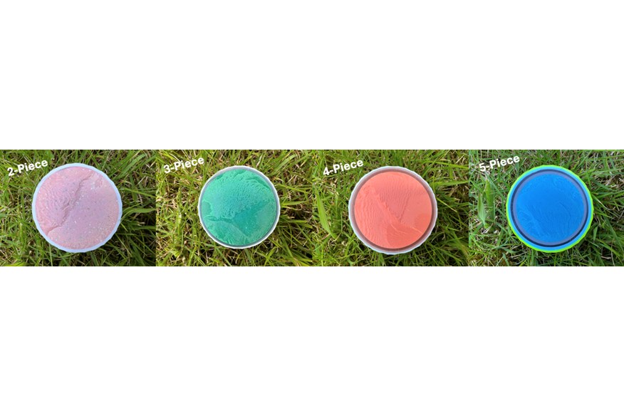 A graphic to show the differences between a 2, 3, 4 and 5-piece golf ball