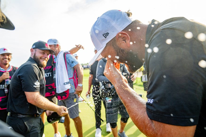 Legion XIII celebrate Jon Rahm's victory at LIV Golf Chicago.