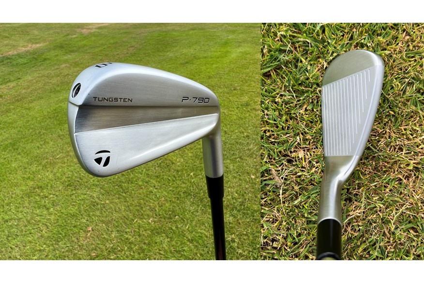 The TaylorMade P790 (2023) iron back and at address